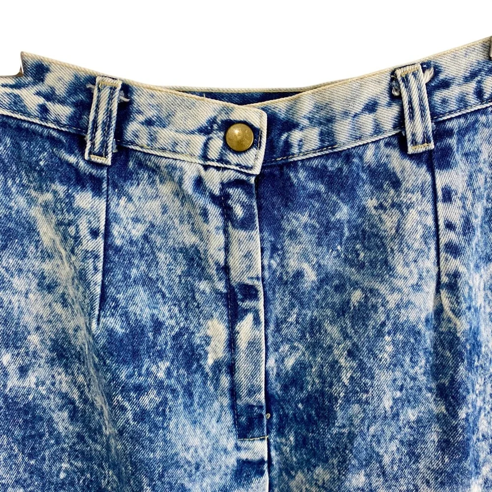 Vintage 80s Stuffed Shirt Acid Wash Denim Skirt High Waist Western V Yoke USA 25